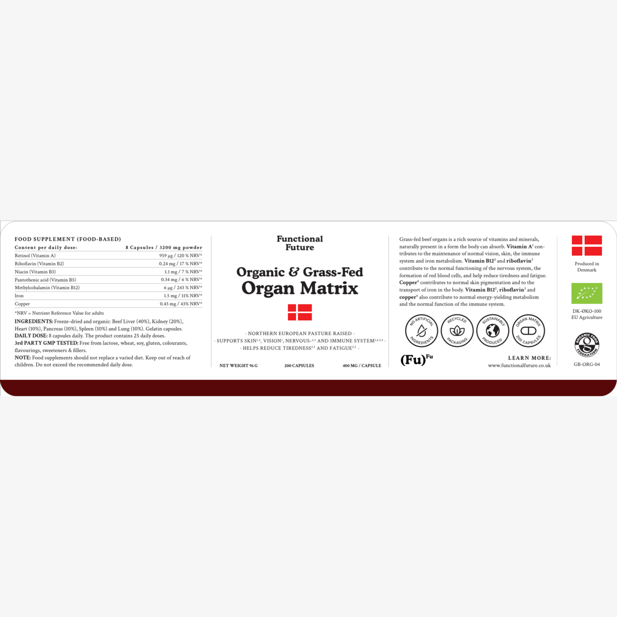 Organic and Grass Fed Organ Matrix Food Supplement. 3200mg powder daily dose.