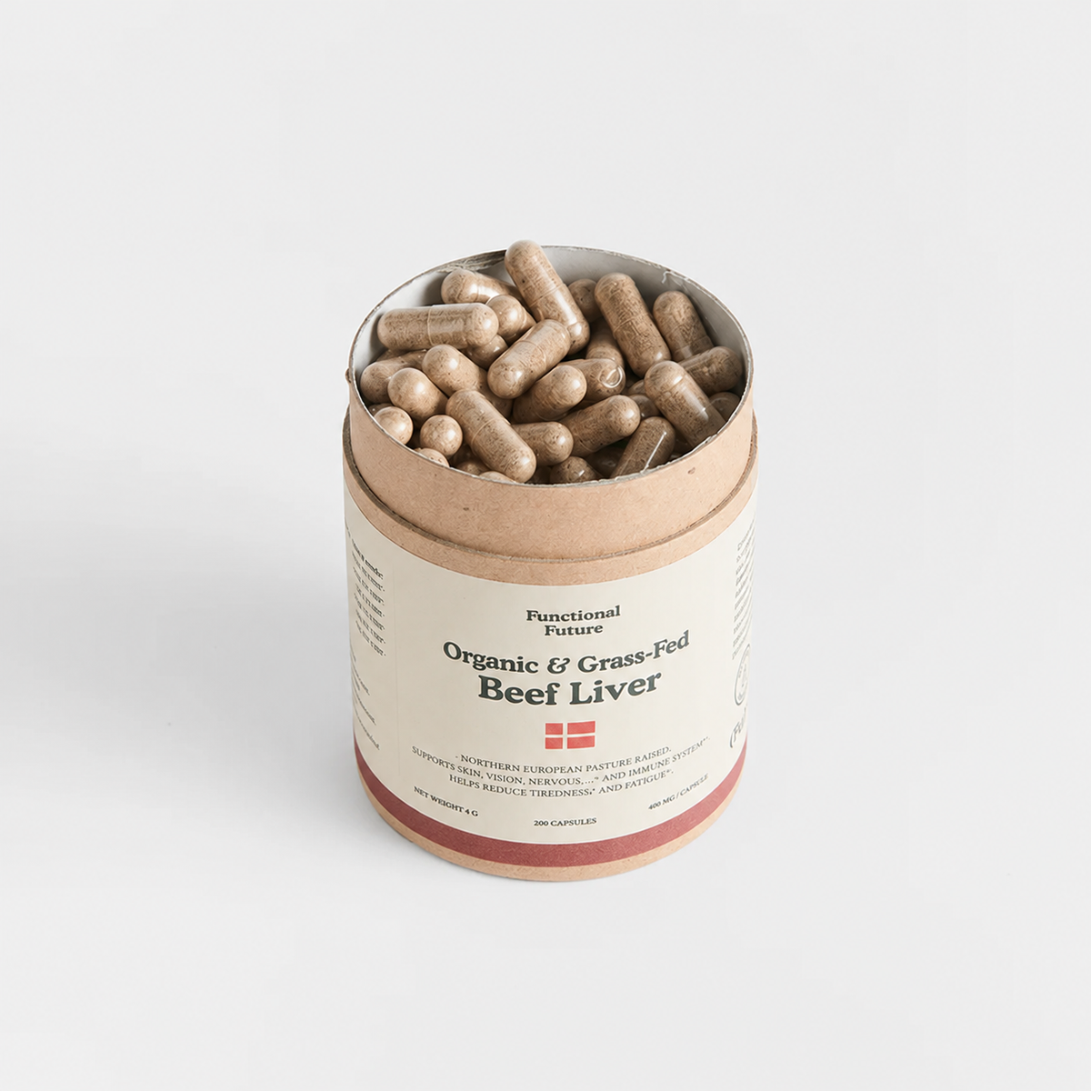 Organic freeze-dried beef liver capsules from grass-fed Nordic cattle